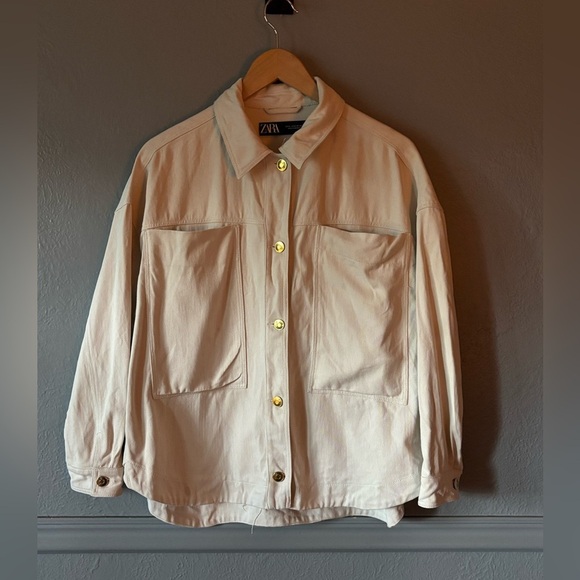Zara | lightweight | denim | ivory | shacket | M - Picture 1 of 10